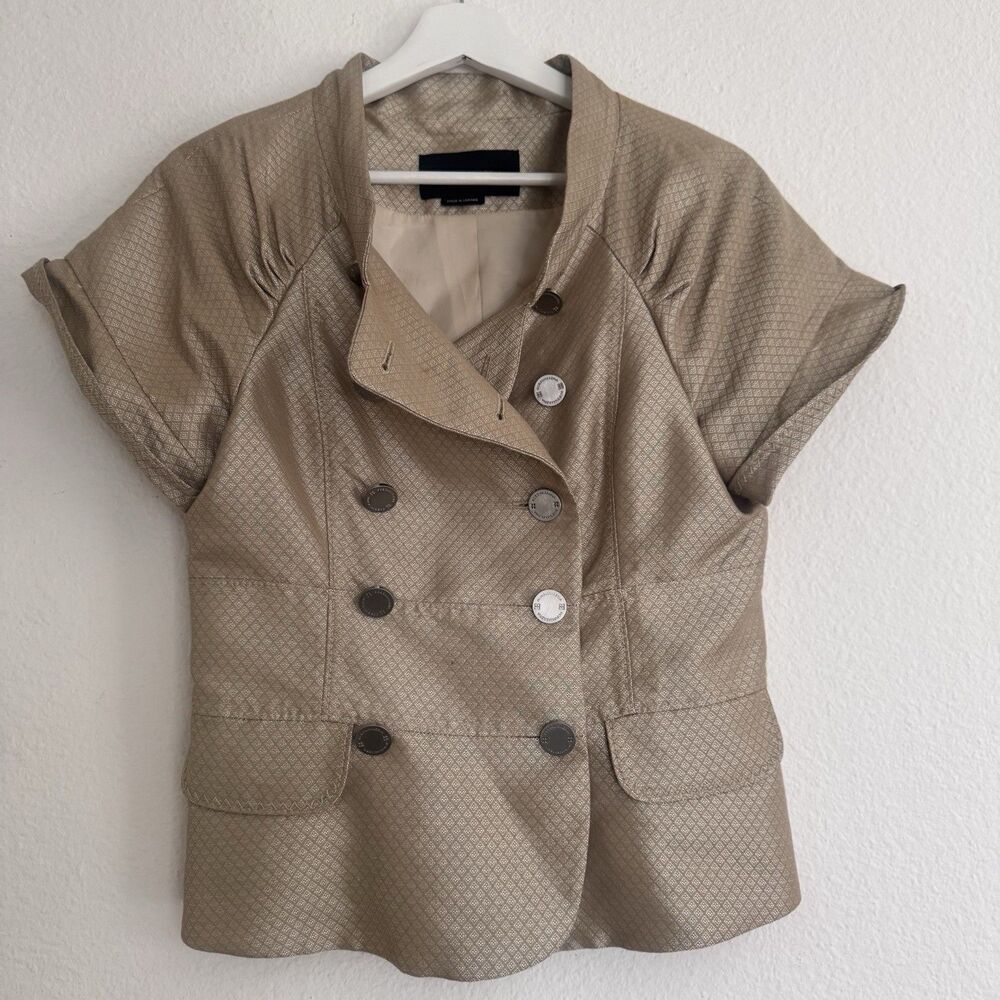 BCBGMAXAZRIA Womens Gold Woven Suiting Double Breasted Jacket Fits Sz S/M